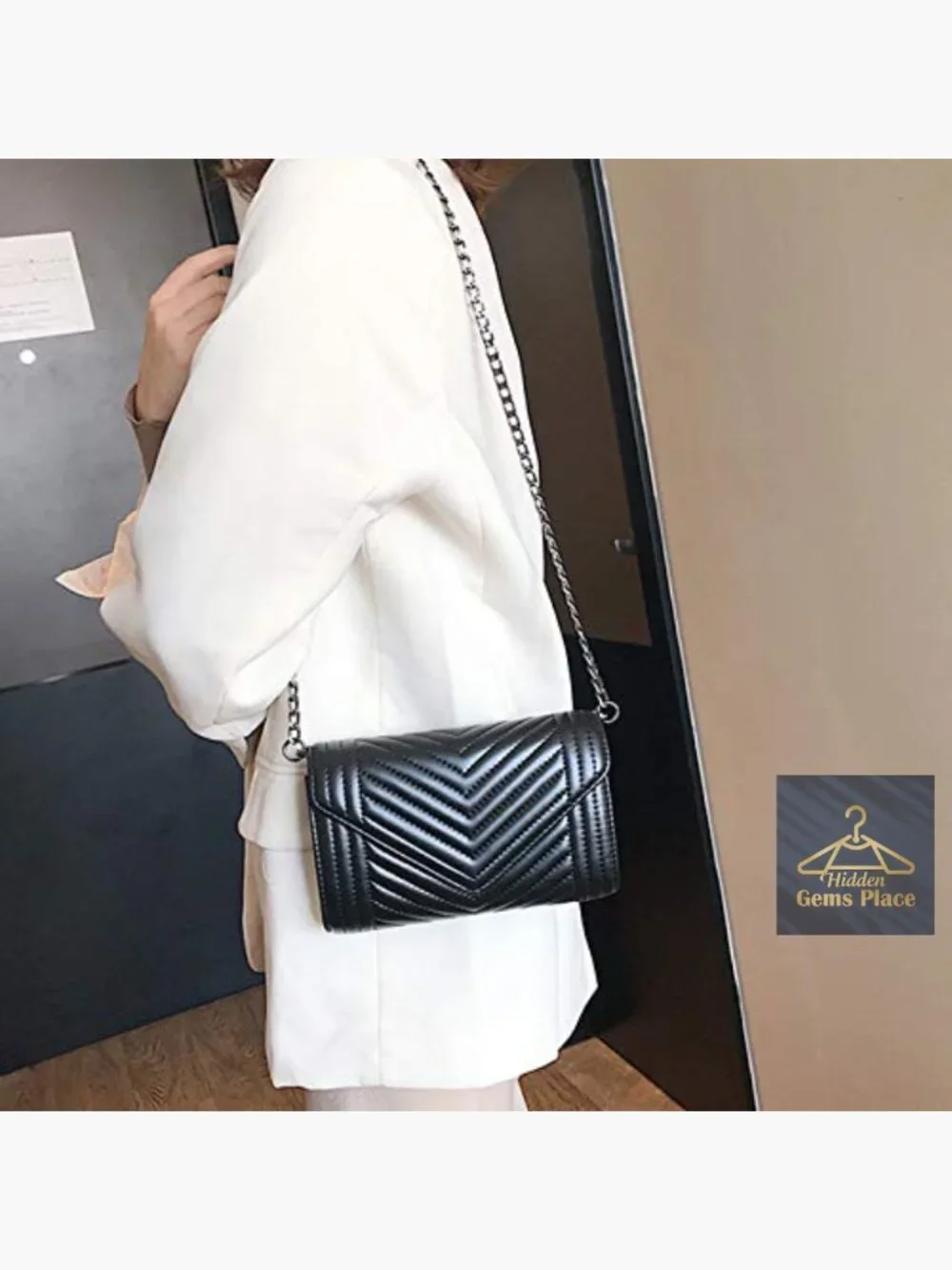 Small Quilted Leather Crossbody Bag with Chain Strap